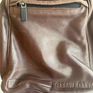 Miu Miu Dark Brown Leather Backpack with Front Zip